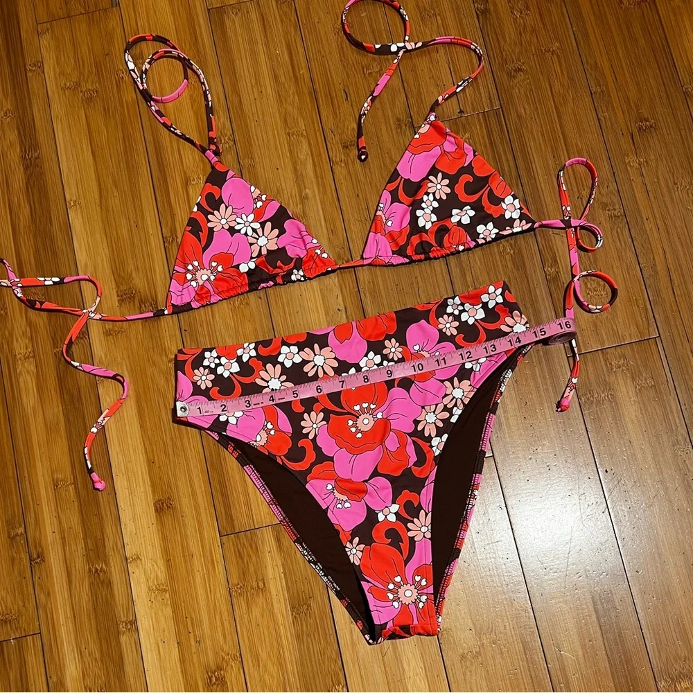 Frankie’s Bikinis Tropics Tia String Bikini Top 2XL Jenna High Waist Bottom XL